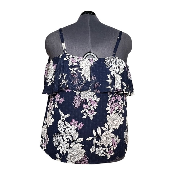 Torrid Purple Ruffle Cold Shoulder Blouse with Floral Accents (Size 2) - Picture 3 of 6